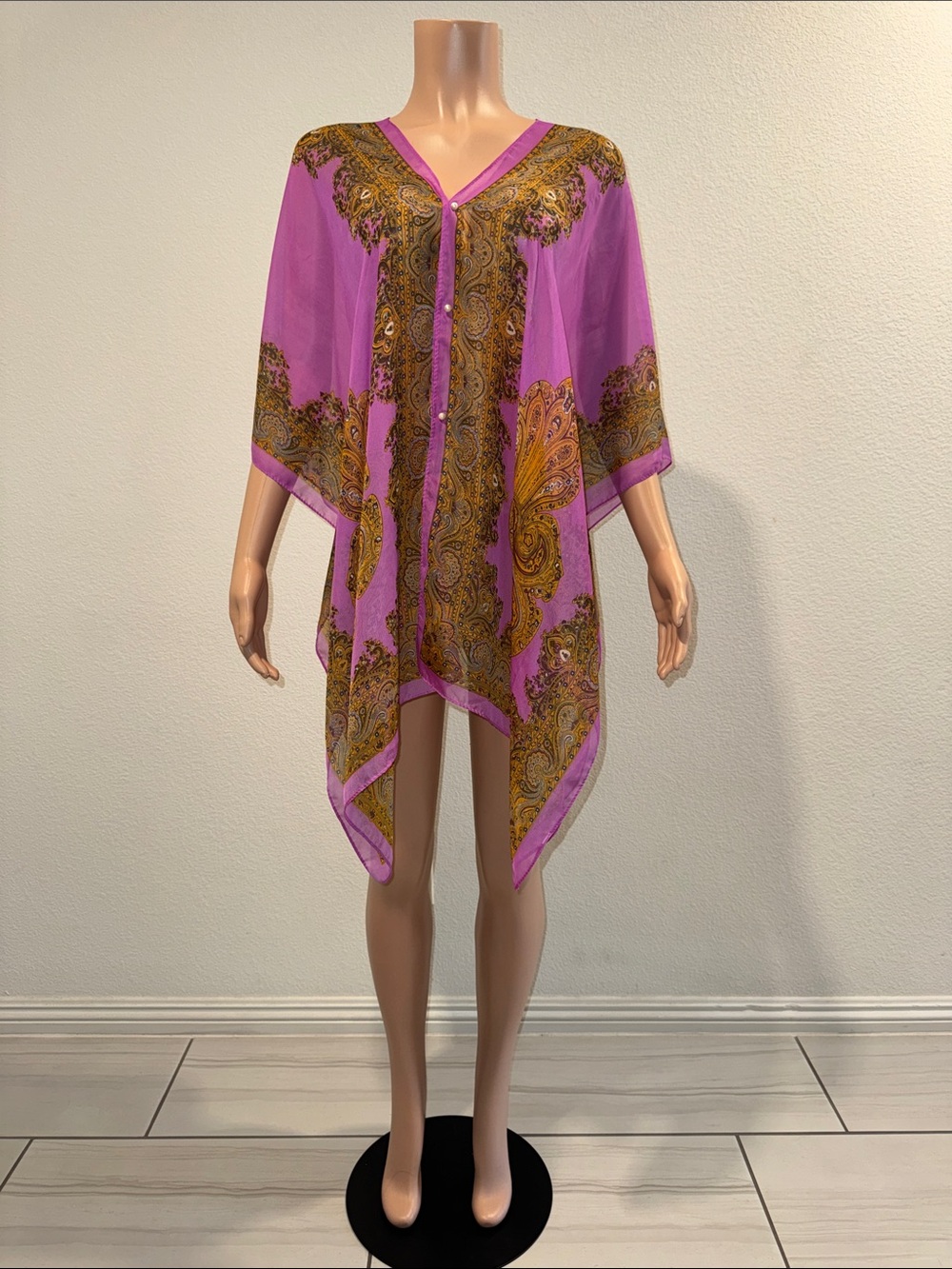 Sheer Paisley Kimono Purple and Gold